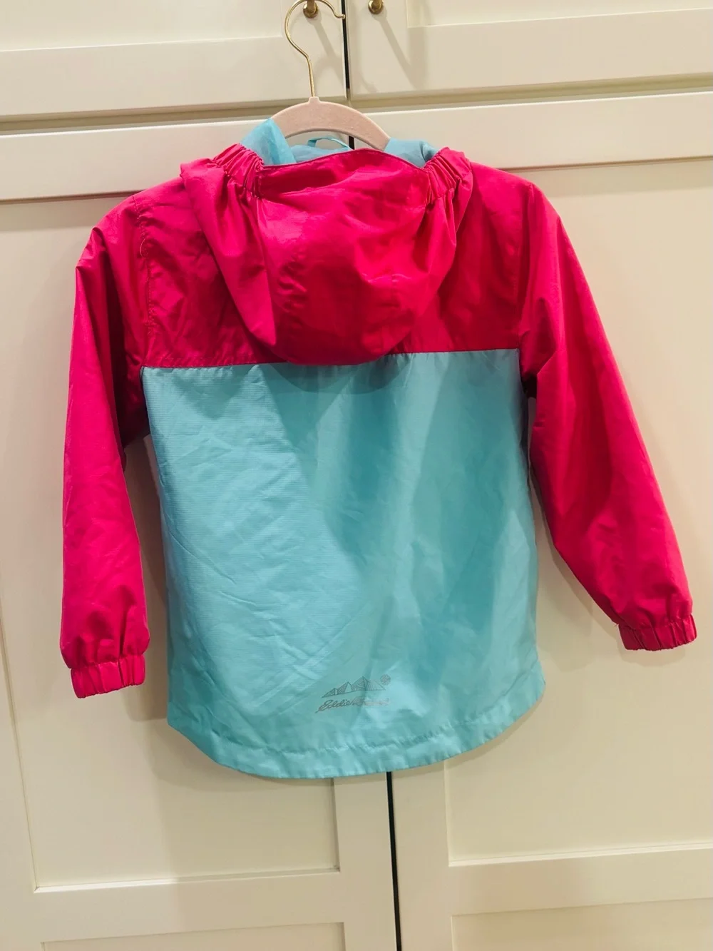 Eddie Bauer Kids Colorblock Hooded Rain Jacket - Hot Pink & Light Blue